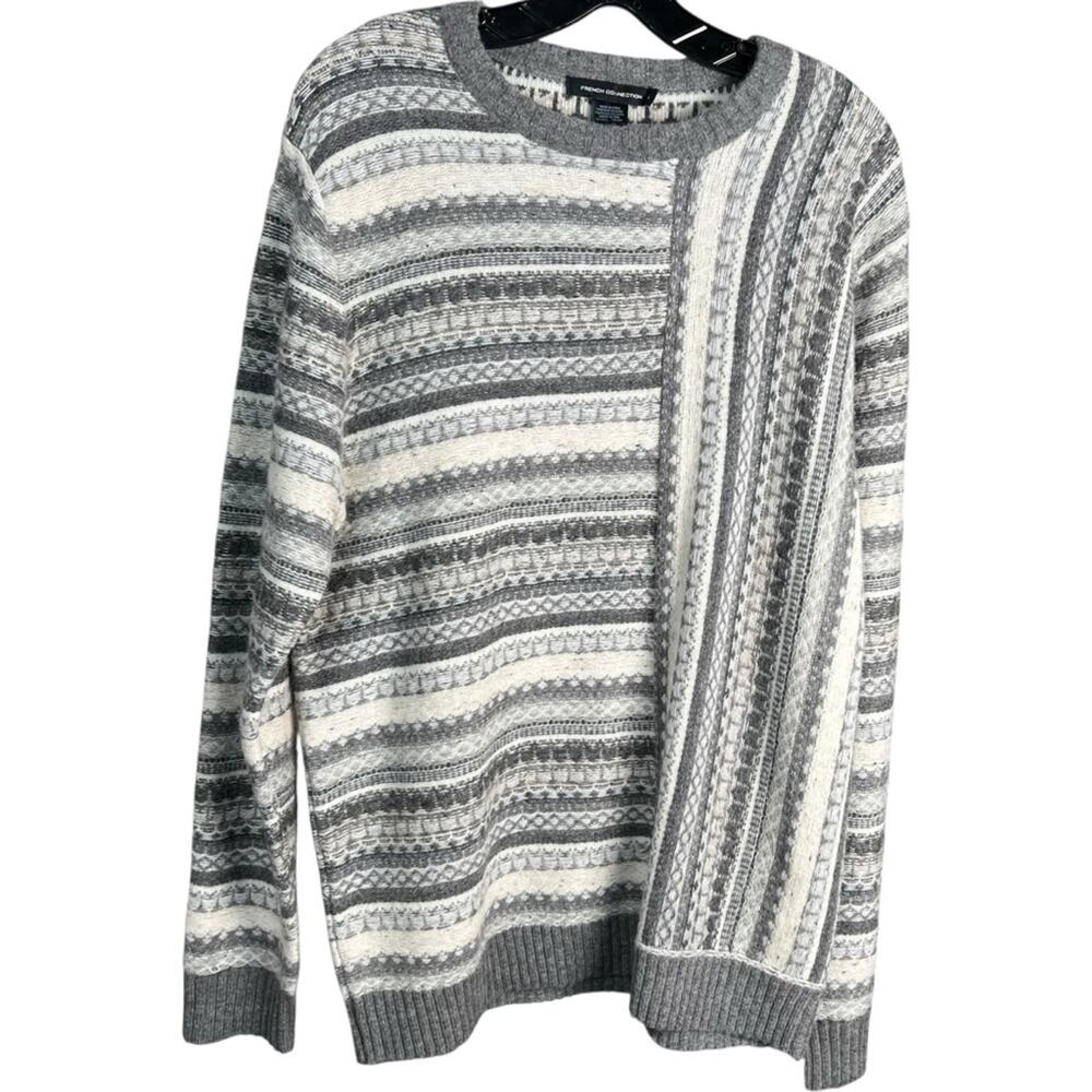 French Connection Graphic Fair isle Wool Blend Striped Sweater Size Large NWT